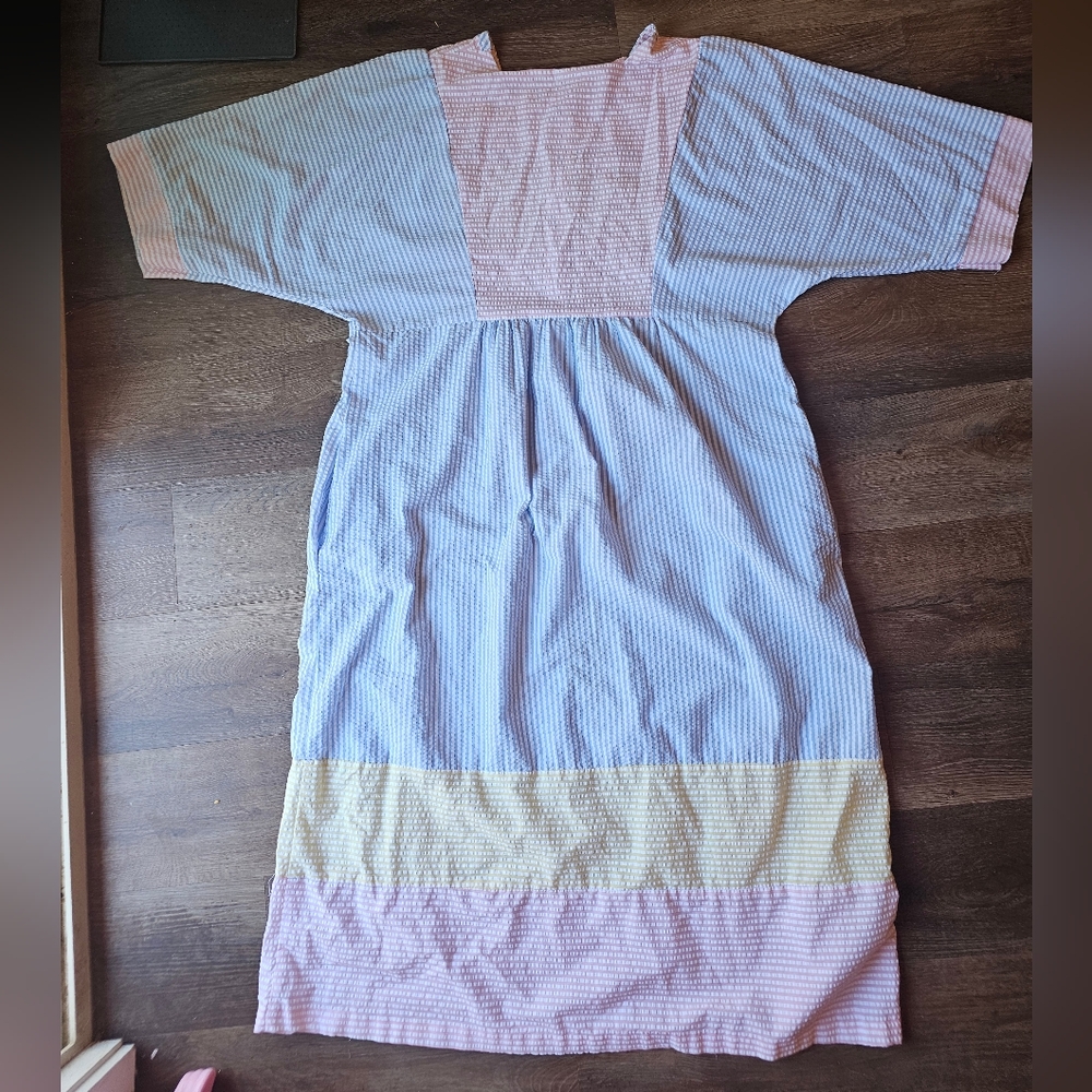 Vintage Rainbow Seersucker Striped Modest Housedr… - image 4